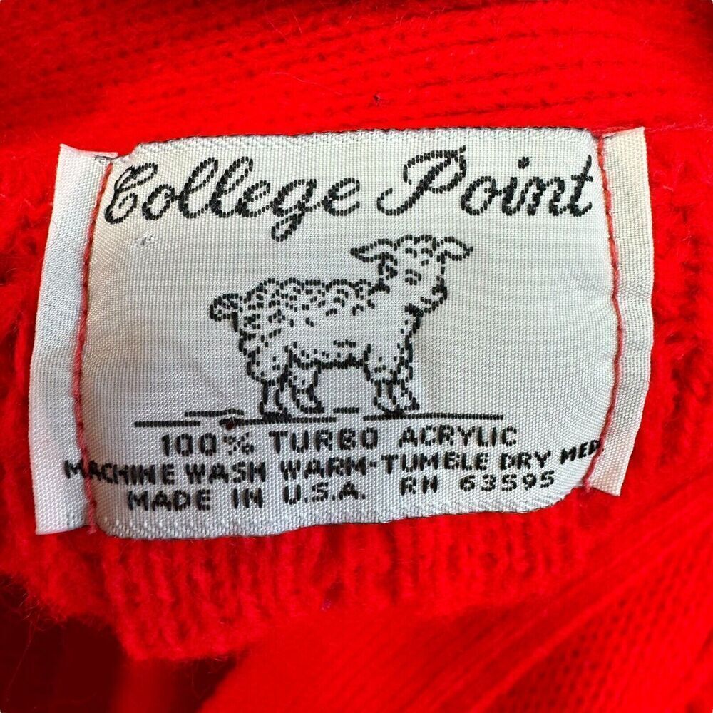 Vtg Sweater Vest Red Grandpacore College Point Made In USA Button Up Pockets L - Picture 7 of 9